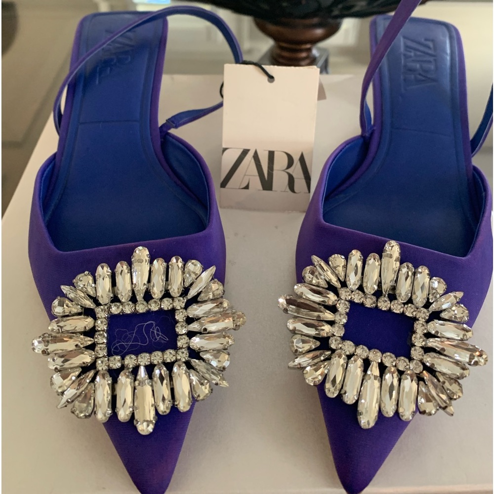 Zara slingback heels with rhinestones.